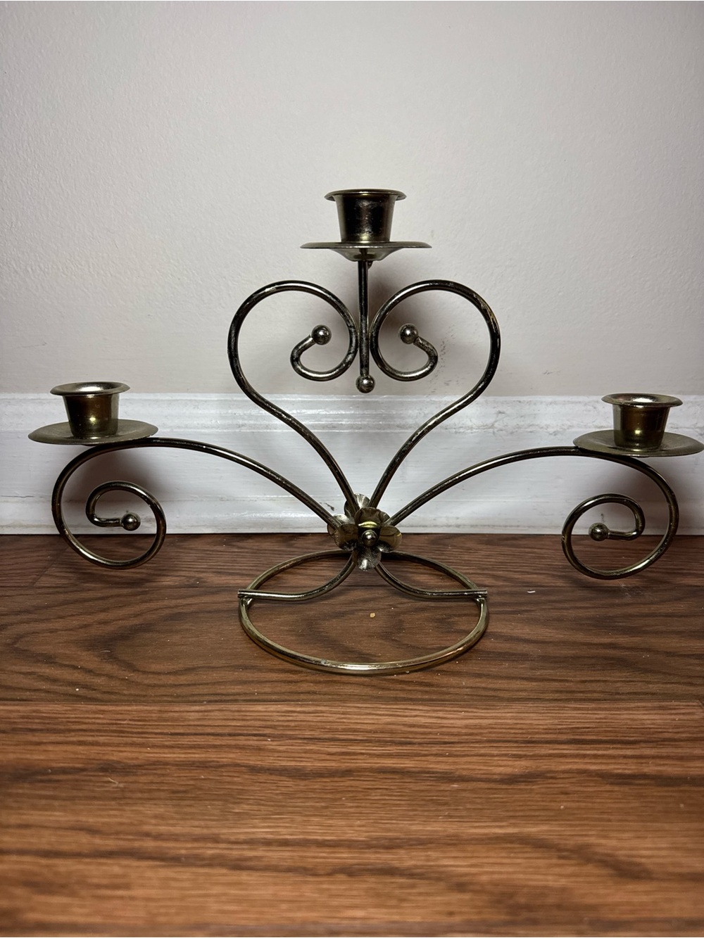 Brass-Tone Three-Arm Metal Candelabra